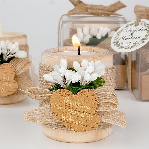 12PCS Wooden Tealight Candle Holders, Wedding Thank You Favors for Guests, Baptism/Bridal Shower Centerpieces for Tables, Wood Cylinder Candle Set for Baby Shower Decorations(Double Heart Tag) - Image 2