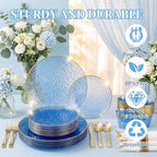 175PCS Blue Plastic Plates for 25 Guests, Disposable Plates for Party, Heavy Duty Disposable Plate Set Include: 25 Dinner Plates, 25 Dessert Plates, 25 Cups and Cutlery for Wedding & Party - Image 4