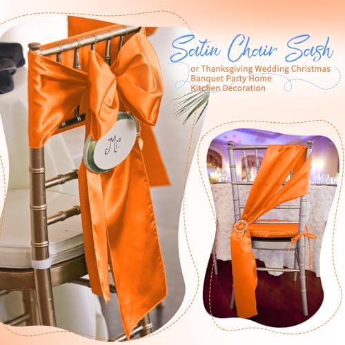 60 PCS Orange Satin Chair Sashes, 7 x 108 Inch - Image 7