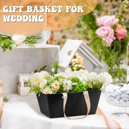 Tuanse 30 Pcs Basket for Gift Empty DIY Bulk Gift Basket Kit with Handle Kraft Cardboard Tray with 30 Bag 30 Bow Market Tray for Wedding Party, Black, 9.8 x 6.5 x 4.3 in - Image 4