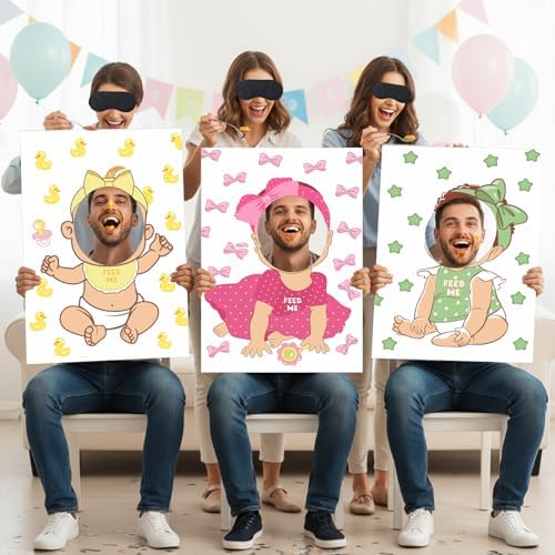 6 Set Baby Shower Games for Blindfolded, Feed Me Boards, Cartoon - Image 5