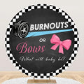 Leyiyi 7.5x7.5ft Burnouts or Bows Round Backdrop Cover Pink or Blue What Will Baby Be Photography Background He or She Baby Shower Party Banner Decoration Gender Reveal Baby Shower Party Supplies by Leyiyi