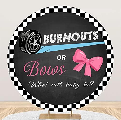 Leyiyi 7.5x7.5ft Burnouts or Bows Round Backdrop Cover Pink or Blue What Will Baby Be Photography Background He or She Baby Shower Party Banner Decoration Gender Reveal Baby Shower Party Supplies by Leyiyi