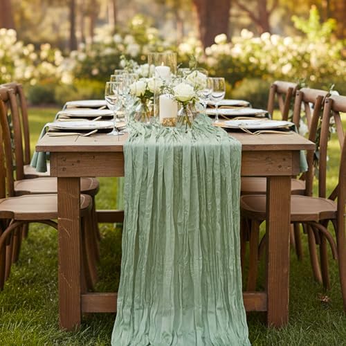 10 Pack Sage Green Cheesecloth Table Runner 120 Inch Boho Wedding Decor - Image 7