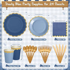 Mimorou 338 Pcs Dusty Blue Plates Napkins Cups Flatware Set - Image 2