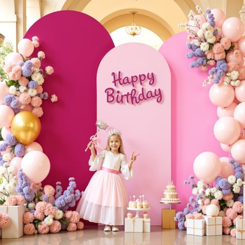 Set of 3 Arch Backdrop Covers(6ft, 5ft, 4ft) - Premium Stretchy Spandex Backdrop Arch Stand Cover for Baby Shower,Wedding,Party Decor Chiara Cover with Double-Sided Design(Pink) - Image 2