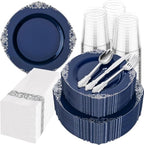 Hioasis 350 Pcs Blue Silver Plates for Graduation by Hioasis