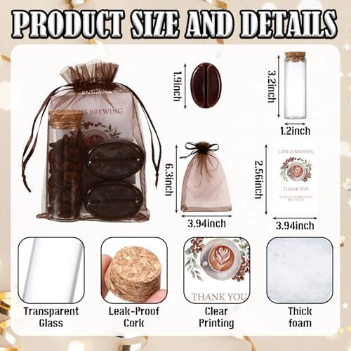 Leelosp 24 Sets Love Is Brewing Bridal Shower Favors for Guests Coffee Themed Party Favors with Mini Glass Jars Coffee Bean Soap Thank You Cards Organza Gift Bags for Bachelorette Wedding Decoration - Image 6