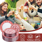 Hioasis Red Plastic Plates, Fancy Disposable Pates, 60 Pcs for 30 Guests - Image 5
