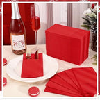 60 Pcs Red Linen-Feel Paper Napkins with Built-in Flatware Pocket, Pocket Linen Napkin Prefolded Cloth Like Paper Napkin Bulk for Anniversay Silverware Birthday Bathroom Wedding Party (Pack of 3) - Image 3