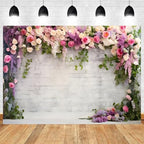 12x8ft Retro White Brick Wall Floral Backdrop Vine Leaves Rose Flowers Photography Background Bridal Shower Wedding Party Birthday Banner Decorations Adults Portrait Photo Booth Prop - Image 2
