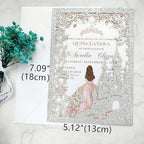 20PCS Castle Pocket Invitations, Quinceanera Invitations with Envelopes, Princess Invitation, Laser Cut quince invites (glitter silver) - Image 5