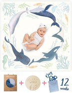 Miaoberry Ocean Baby Milestone Blanket – Monthly Baby Milestone Photo Prop for Boy, Under The Sea Growth Tracker Blanket with Hello World Sign and Registry Must-Have - Image 2