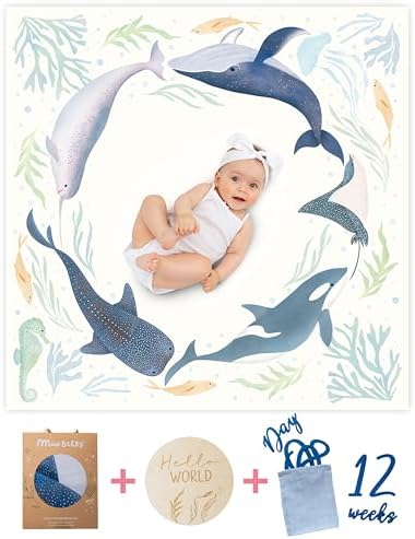 Miaoberry Ocean Baby Milestone Blanket – Monthly Baby Milestone Photo Prop for Boy, Under The Sea Growth Tracker Blanket with Hello World Sign and Registry Must-Have - Image 2