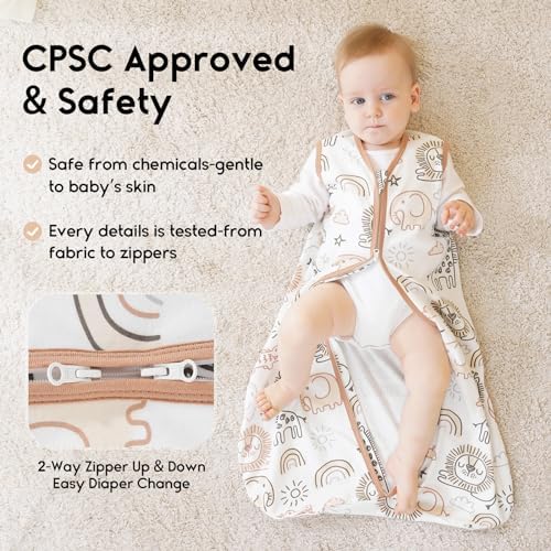 Yoofoss Baby Sleep Sack 12-18 Month 0.5TOG 100% Organic Cotton 2-Way Zipper - Image 4