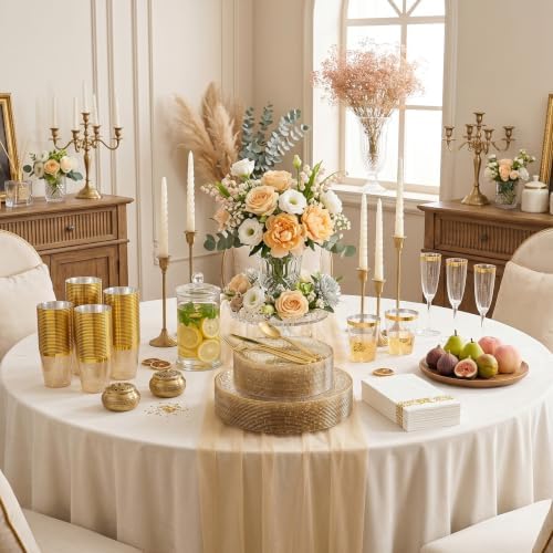 DaYammi 175PCS Gold Glitter Plastic Dinnerware Set for 25 Guests - Image 2