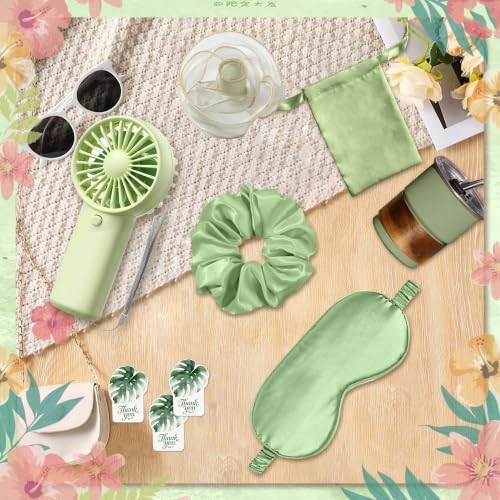 Baby Shower Party Favors for 6 Guests, Summer Gift Set with Mini Fans, Cups, Eye Masks, Hair Ties & Thank You Cards, Easy DIY Kit for Baby Shower, Gender Reveal, Bridal Shower (green-7) - Image 7