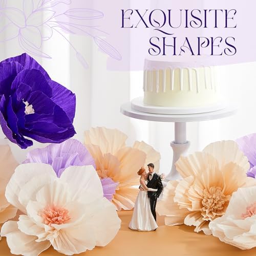 Cholemy 24 Pcs Tissue Paper Flowers, Crepe Paper Flowers Decorations 8" 10" 12" for Wedding Party Baby Bridal Shower Carnival Party Birthday Nursery Wall Decor (Purple,Light Purple,White,Beige) - Image 3