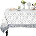 Ridhi Powder Blue Hand Block Print Cotton Tablecloth 108 x 70 Inch by Ridhi