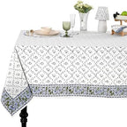 Ridhi Powder Blue Hand Block Print Cotton Rectangle Tablecloth 90 x 60 Inch by Ridhi