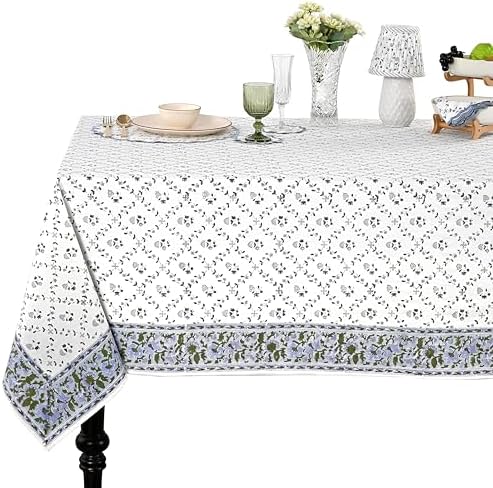 Ridhi Blue Block Print Table Cloths 100% Cotton 60 Inch x 60 Inch Decorative Washable Rectangle Tablecloth Table Cloth, Dining, Kitchen, Parties & Camping, Faience - Spring/Summer by Ridhi