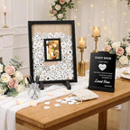 Wedding Guest Book Alternatives, Rustic Wedding Guest Book Sign Reception Drop Box with 100 Wooden Picture Frame Hearts for Wedding Anniversary Birthday Party (Black) - Image 7