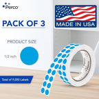 Perco Light Blue Perforated Round Circle Dot Sticker 1/2-Inch Labels — 3 Rolls, 9,000 Stickers - Baby Showers, Events for Info Labels, Soft Color Coding & Organization, Strong Adhesive - Made in USA - Image 2