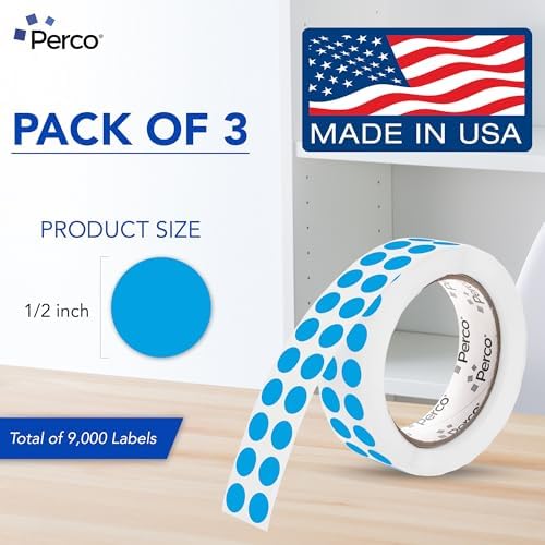 Perco Light Blue Perforated Round Circle Dot Sticker 1/2-Inch Labels — 3 Rolls, 9,000 Stickers - Baby Showers, Events for Info Labels, Soft Color Coding & Organization, Strong Adhesive - Made in USA - Image 2