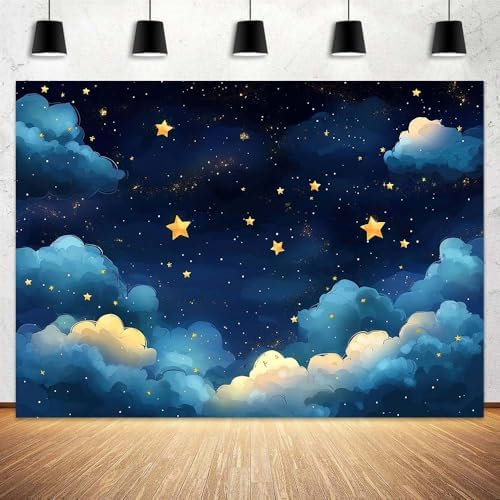 10x8 ft Blue Galaxy Starry Sky Stars Backdrop Night Sky Cloud Flash Stars Children Kids Birthday Baby Shower Party Banner Newborn Baby Child Portrait Decorations Photo Props by Unknown