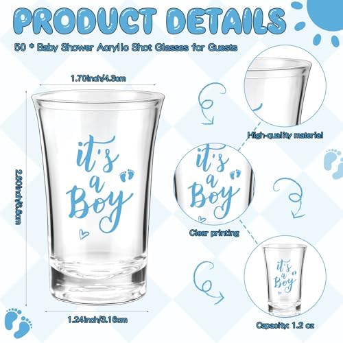 Vesici 50 Set It's a Boy Baby Shower Favors Acrylic Shot Glasses Gold Bottle Opener Keychains Thank You Tags and Bags for Baby Shower Party Gender Reveal Party Guests Return Gift (it's a Boy) - Image 2