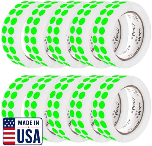 Perco Neon Green Perforated Round Circle Dot Sticker 1/2-Inch Labels — 10 Rolls, 30,000 Stickers—Events, Checklists for Approved, QC Passed & Ready Marking, Strong Adhesive—Made in USA by Perco