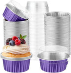 200 Pack Aluminum Cupcake Liners with Lids,Purple,Plain by Gandeer