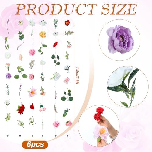 6 Pcs 35.6 ft Hanging Flower Artificial Wildflower Garlands Floral Vines - Image 3
