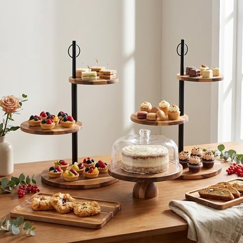 Arttown Acacia Wood Cake Stand Dessert Table Display Set of 5 - Image 4