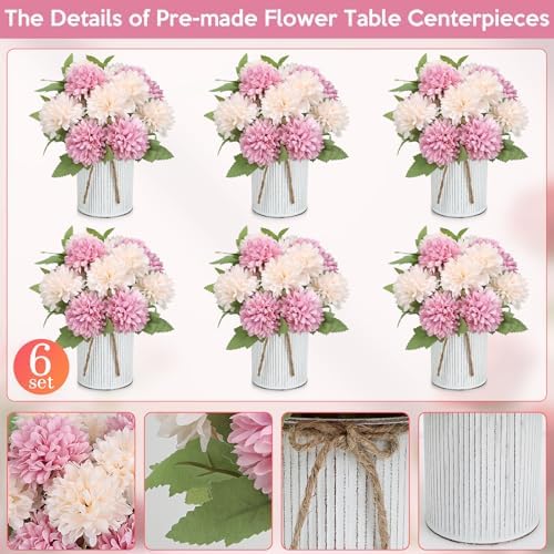 6 Set Pre-Made Flower Table Centerpieces - Dusty Pink & Champagne - Image 5