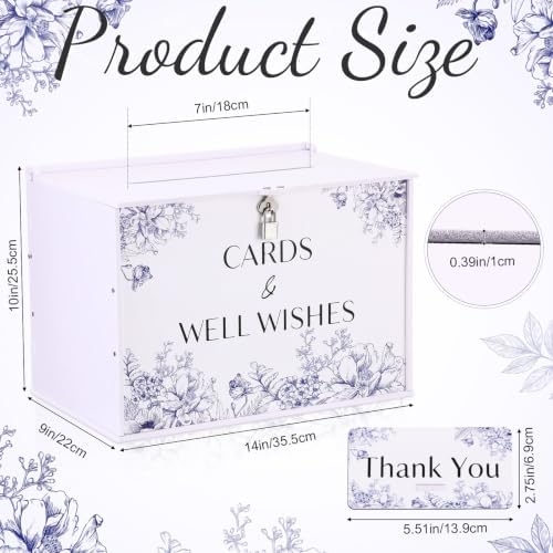 BreezeHug 14" Blue Chinoiserie Wedding Card Box with Lock & Sign - Image 2
