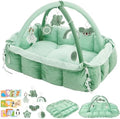 5-in-1 Baby Play Gym and Tummy Time Mat, 12 Learning Cards, Plush Activity Mat with 6 Toys, Baby Gym, Convertible to Ball Pit, Baby Gift, Sage Green by Unknown