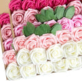50pcs Pink White Foam Fake Roses with Stems Hot Pink Fuschia Blush Artificial Flowers Real Looking for Wedding Bouquets Bridal Shower Centerpieces Floral Arrangements Party Tables Home Decor Bulk by LCiclly