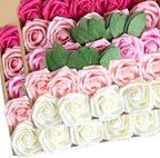 50pcs Pink White Foam Fake Roses with Stems Hot Pink Fuschia Blush Artificial Flowers Real Looking for Wedding Bouquets Bridal Shower Centerpieces Floral Arrangements Party Tables Home Decor Bulk by LCiclly