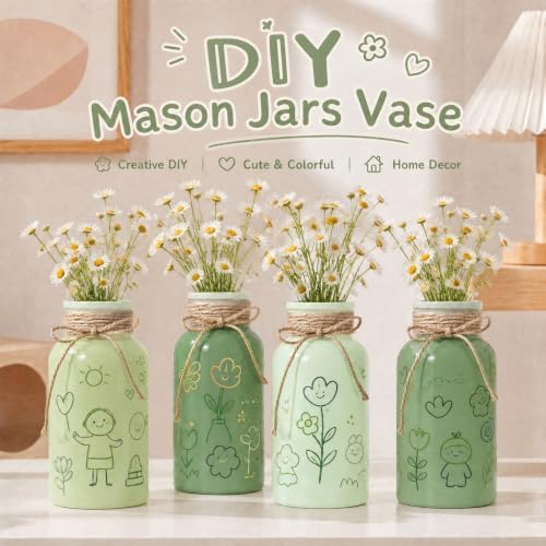 12Pcs Vintage Glass Flower Vase, Farmhouse Glass Centerpiece Vases Mason Jars for Weddings, Party Rustic Home Decor Bulk (3 Green Shades: Light, Sage, Olive Green) - Image 5