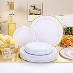 WELLIFE Gold Disposable Dinnerware Set for 100 Guests - 600PC BPA-Free Plastic Plates & Cutlery Kit with 100 Dinner Plates, Salad Plates, Forks, Knives, Spoons & Cups for Party, Catering (Heavy-Duty) - Image 5