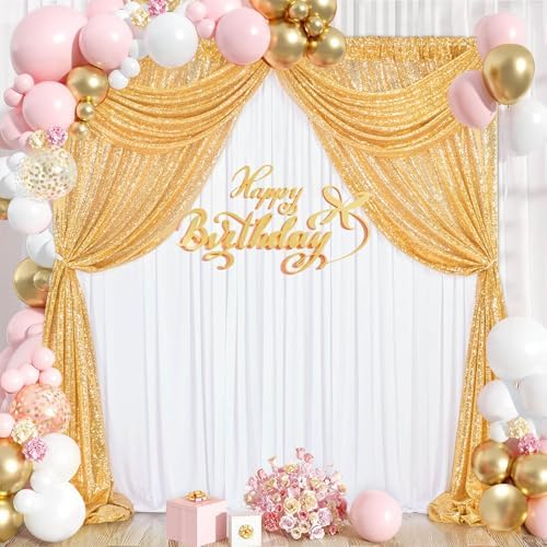 Gold Glitter Sequin Backdrop Curtains 8ftx8ft Photo Drapes - Image 3