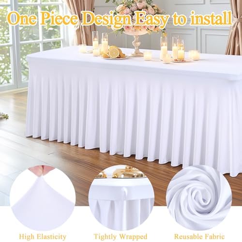 Shillance 8 Packs White Spandex Table Covers 6 Foot, Fitted Stretch Table Cloth with Skirts 72x30 Inch, Wrinkle-Free Floor Length Rectangle Tablecloths for Weddings Parties Banquets Events - Image 2