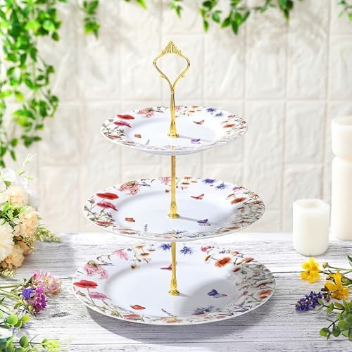 Lallisa Wildflower 3 Tier Ceramic Dessert Stand for Cupcakes by Lallisa