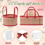 Weysat 12 Set Baskets for Gifts Empty Bulk, Large Woven Bamboo Gift Basket Kit with Handles, Bow, Wrap Bag to Fill for Raffle Thanksgiving Day Wedding Birthdays Party Wrapping (Red and Green) - Image 2