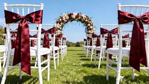 50 Pack Satin Burgundy Chair Sashes Bows for Wedding Party Thanksgiving Halloween Hotel Reception Restaurant Decorations, Event Decorations - Image 3