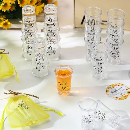 Funnymoom 50 Sets Bee Party Favors Shot Glasses Honey Bee Gifts for Guests Souvenir Sweet As Can Acrylic Clear Gender Reveal Party Thank Card and Organza Bags for Birthday - Image 6