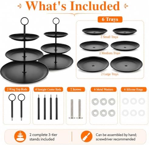 YOUNTHYE Black Cupcake Stand 3 Tier, Stainless Steel Tiered Dessert Stand for Wedding, Birthday, Tea Party, Holiday Dessert Table, Serving Tray for Cupcakes, Cookies, Macarons and Fruit - Image 4