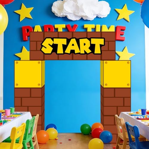 Super Theme Party Decorations Cardboard Playhouse Large Paper Boxes Super Playhouse Adventure Games Kit Big Party Boxes Castle with Arch Brother Adventure Decor for Baby Shower Gamer Birthday Favors - Image 5