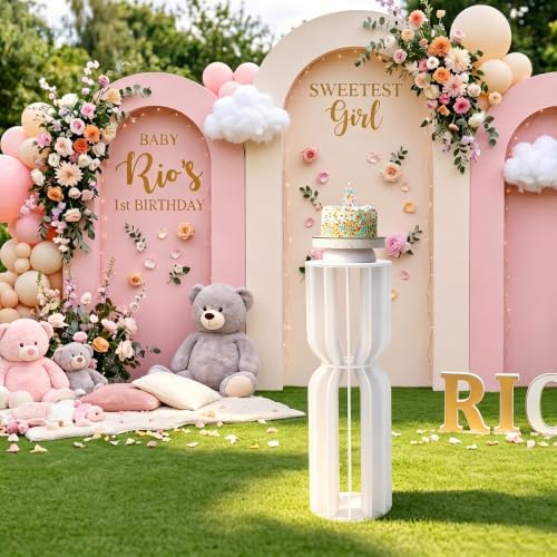 Hourglass-Shaped Cake Stand with Cylinder Pedestal, Large White Round Plinth for Weddings, Birthdays, Baby Showers & Party Decor - Image 2